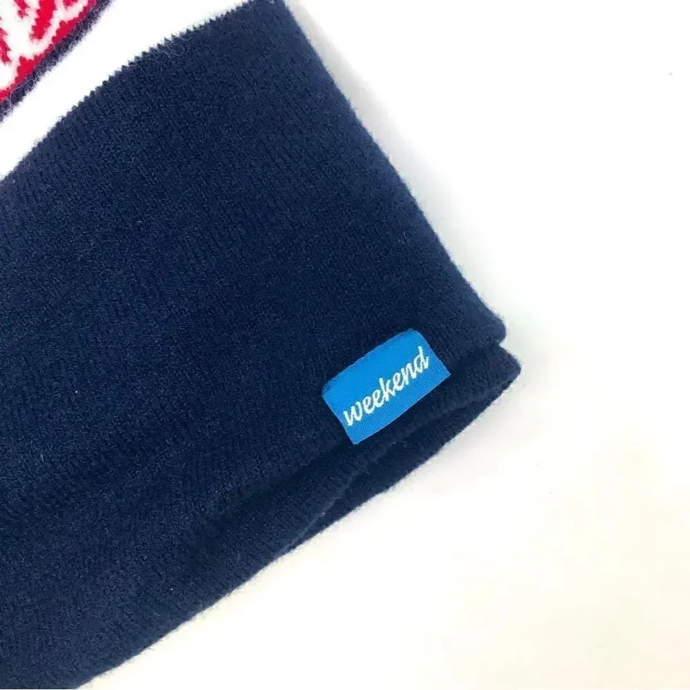 Chubbies Navy Blue Red Pompom Fleece Lined Knit Beanie Hat